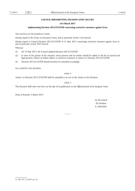 Of 6 March 2015 Implementing Decision 2013/255/CFSP Concerning Restrictive Measures Against Syria