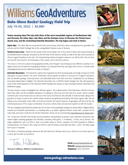 Dolo-Slovo Rocks! Geology Field Trip July 19-30, 2022 | $4,980