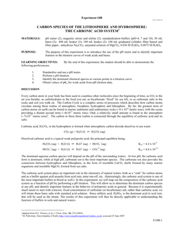 Carbon Species of the Lithosphere and Hydrosphere: the Carbonic Acid System1