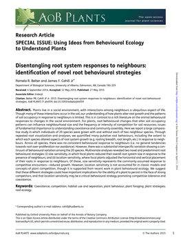 Disentangling Root System Responses to Neighbours: Identiﬁcation of Novel Root Behavioural Strategies Downloaded From