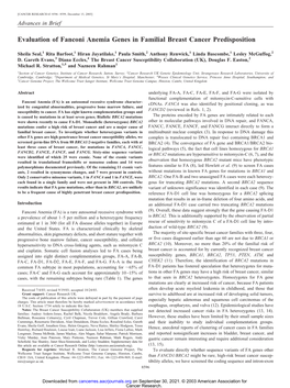 Evaluation of Fanconi Anemia Genes in Familial Breast Cancer Predisposition