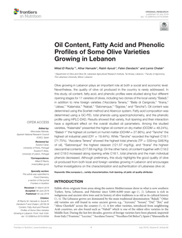 Oil Content, Fatty Acid and Phenolic Profiles of Some Olive Varieties