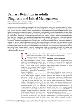 Urinary Retention in Adults: Diagnosis and Initial Management Brian A