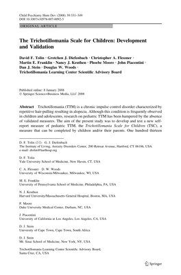 The Trichotillomania Scale for Children: Development and Validation