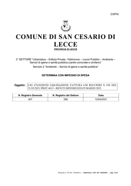 Comune Di San Cesario Di Lecce Provincia Di Lecce