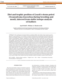 Diet and Trophic Position of Leach's Storm-Petrel Oceanodroma