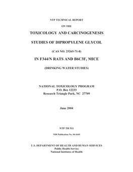 TR-511: Dipropylene Glycol (CASRN 25265-71-8) in F344/N Rats And