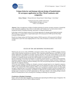 Fatigue Behavior and Damage Tolerant Design of Bonded Joints for Aerospace Application on Fiber Metal Laminates and Composites