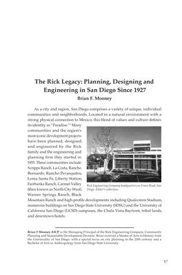 The Rick Legacy: Planning, Designing and Engineering in San Diego Since 1927 Brian F