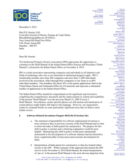 December 9, 2010 Shri PH Kurian, IAS Controller General of Patents, Designs & Trade Marks Bhoudhiksampadabhavan