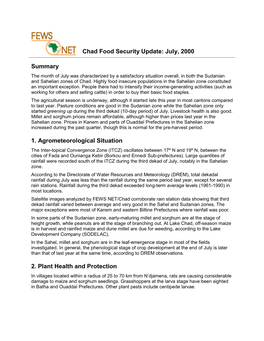 Chad Food Security Update: July, 2000 Summary 1