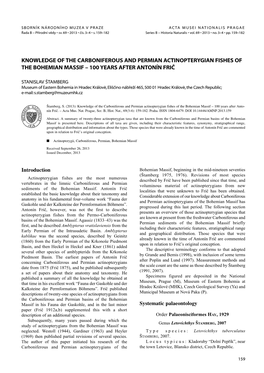 Knowledge of the Carboniferous and Permian Actinopterygian Fishes of the Bohemian Massif – 100 Years After Antonín Frič