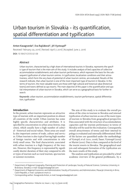 Urban Tourism in Slovakia - Its Quantification, Spatial Differentiation and Typification