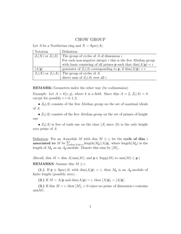 CHOW GROUP Let a Be a Noetherian Ring and X = Spec(A)