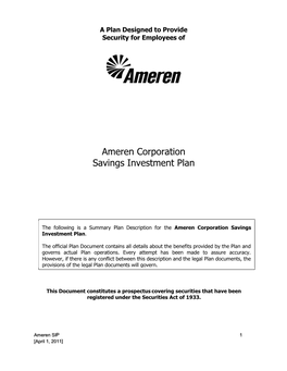 Ameren Corporation Savings Investment Plan