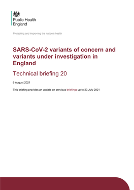 SARS-Cov-2 Variants of Concern and Variants Under Investigation in England