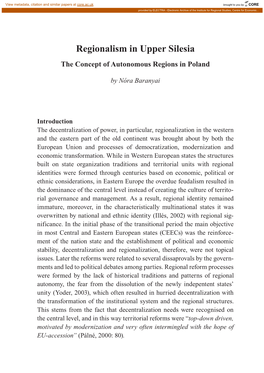 Regionalism in Upper Silesia the Concept of Autonomous Regions in Poland