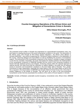 Counter-Insurgency Operations of the African Union and Mitigation of Humanitarian Crisis in Somalia