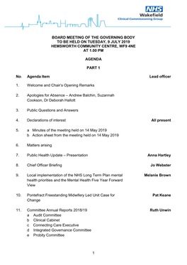 Public Governing Body Papers 9 July 2019