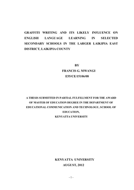 Graffiti Writing and Its Likely Influence on English Language Learning in Selected Secondary Schools in the Larger Laikipia East District, Laikipia County