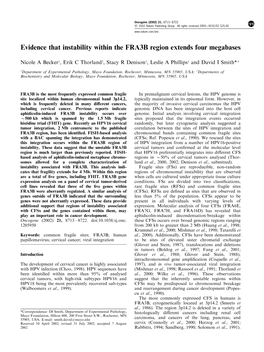 Evidence That Instability Within the FRA3B Region Extends Four Megabases