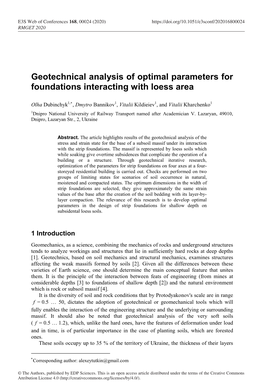 Geotechnical Analysis of Optimal Parameters for Foundations Interacting with Loess Area