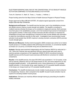 Electromyographic Analysis of the Conventional Style Deadlift Muscle Activation Compared to Focused Muscle Activation