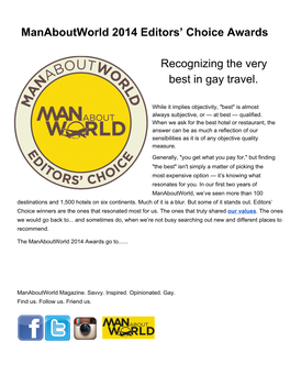 Manaboutworld 2014 Editors' Choice Awards Recognizing the Very Best