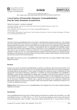 A Novel Species of Euspondylus (Squamata: Gymnophthalmidae) from the Andes Mountains of Central Peru