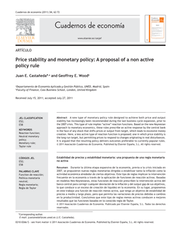 Price Stability and Monetary Policy: a Proposal of a Non Active Policy Rule