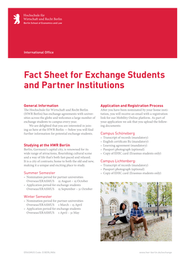 Fact Sheet for Exchange Students and Partner Institutions