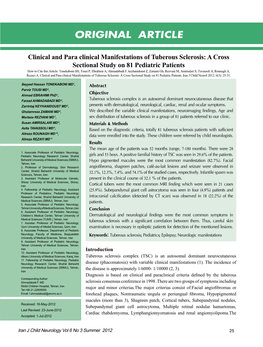 Clinical and Para Clinical Manifestations of Tuberous Sclerosis