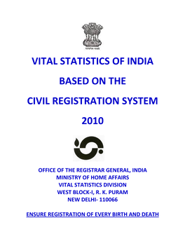 Annual Report on Vital Statistics of India Based On