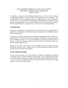 Power Distribution Options for LWA Active-Antennas Brian Hicks, Nagini Paravastu and Paul Ray April 19, 2007 I. Introduction