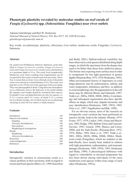 Phenotypic Plasticity Revealed by Molecular Studies on Reef Corals of Fungia (Cycloseris) Spp