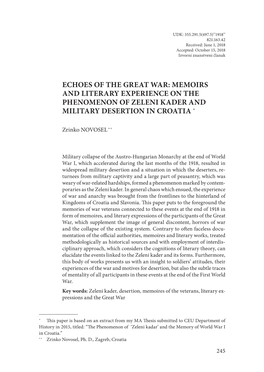 Memoirs and Literary Experience on the Phenomenon of Zeleni Kader and Military Desertion in Croatia ∗