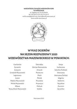 Wykaz Ogierów Na Sezon Rozpłodowy 2020 Województwa Mazowieckiego W Powiatach