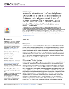 Molecular Detection of Leishmania Infantum DNA and Host Blood Meal Identification in Phlebotomus in a Hypoendemic Focus of Human Leishmaniasis in Northern Algeria