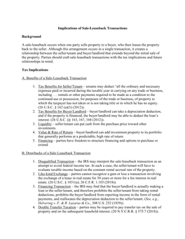 Implications of Sale-Leaseback Transactions Background a Sale