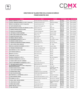 Directorio De Talleres Pirec En La Ciudad De México Primer Semestre 2018