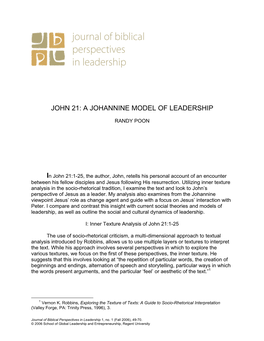 John 21: a Johannine Model of Leadership