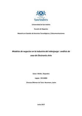 Modelos De Negocios En La Industria Del Videojuego : Análisis De Caso De