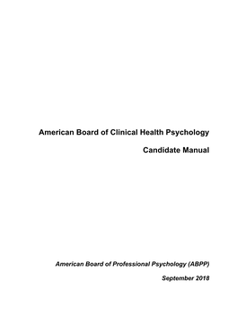 American Board of Clinical Health Psychology Candidate Manual