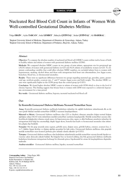 Nucleated Red Blood Cell Count in Infants of Women with Well-Controlled Gestational Diabetes Mellitus