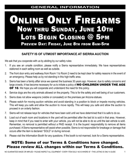 Online Only Firearms Now Thru Sunday, June 10Th Lots Begin Closing @ 5Pm Preview Day: Friday, June 8Th from 8Am-5Pm