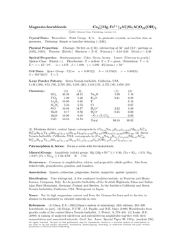 Magnesio-Hornblende Ca2[(Mg,Fe2+)4Al]