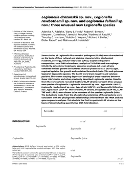 Three Unusual New Legionella Species