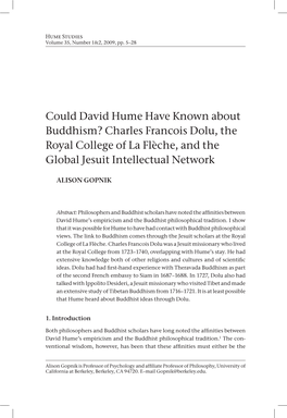 Could David Hume Have Known About Buddhism? Charles Francois Dolu, the Royal College of La Flèche, and the Global Jesuit Intellectual Network