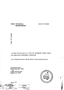 Nasa Technical Nasatm X-62,083 Memorandum