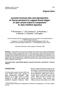 Of Apis Cerana Indica in Comparison to Apis Mellifera Ligustica